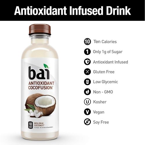  [아마존 핫딜] [아마존핫딜]Bai Coconut Flavored Water, Molokai Coconut, Antioxidant Infused Drinks, 18 Fluid Ounce Bottles, 12 count