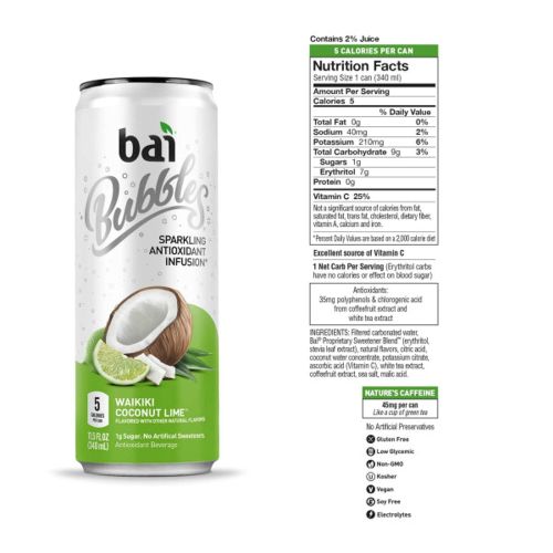  [아마존핫딜][아마존 핫딜] Bai Bubbles, Sparkling Water, Sublime Variety Pack, Antioxidant Infused Drinks, 11.5 Fl. Oz Cans, 12 count, 4 each of Bogota Blackberry Lime, Lambari Watermelon Lime, Waikiki Cocon