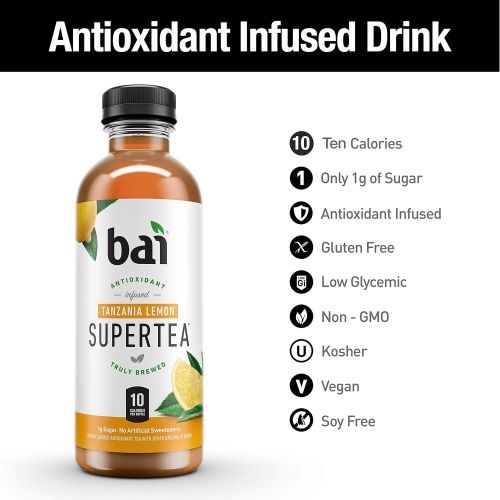  [아마존 핫딜] [아마존핫딜]Bai Iced Tea, Tanzania Lemon, Antioxidant Infused Supertea, Crafted with Real Tea (Black Tea, White Tea), 18 Fluid Ounce Bottles, 12 count