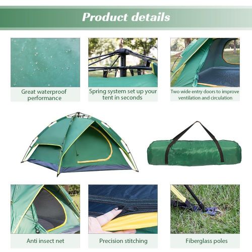  BaiYouDa 3-4 Person Instant Camping Tent Dual Layer 210D Oxford cloth 3 Season Backpacking Dome Pop up Automatic Three-purpose tent with Carry Bag For Outdoor Sports