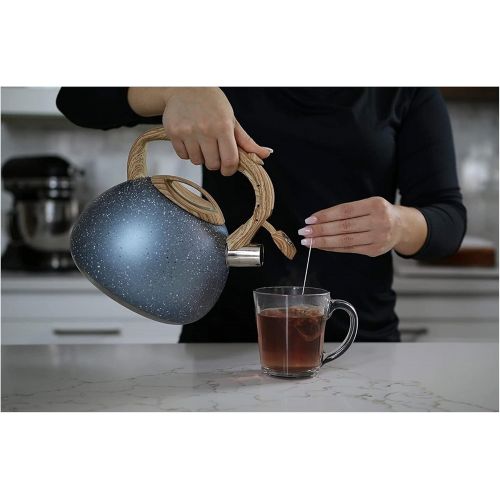 Baian-T Black Tea Kettle for Stove Top, Tea Kettle stovetop whistling Tea pot 2. 8Lstainless steel, Kettles With wood grain Heat proof Handle for All Heat Sources (blue)