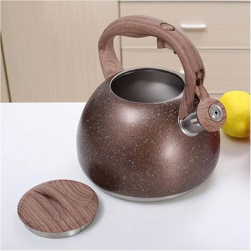 Baian-T Black Tea Kettle for Stove Top,tea Kettle stovetop whistling Tea pot 3L,stainless steel, Kettles With wood grain Heat proof Handle for All Heat Sources (Size : Grey)