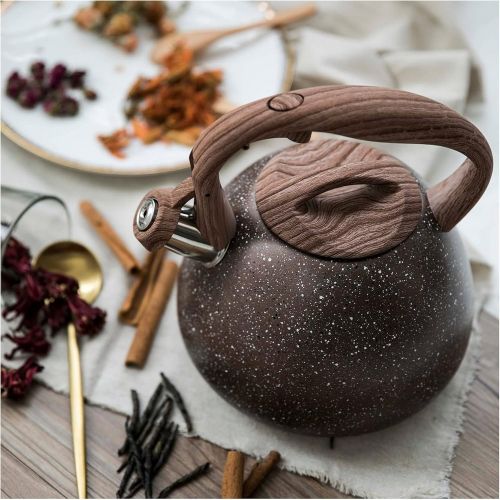  Baian-T Black Tea Kettle for Stove Top,tea Kettle stovetop whistling Tea pot 3L,stainless steel, Kettles With wood grain Heat proof Handle for All Heat Sources (Size : Grey)