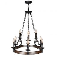 Baiwaiz Vintage Rustic Black Chandelier, Metal Round Candle Chandelier Dining Room Chandelier Lighting 9 Lights Edison E12 075