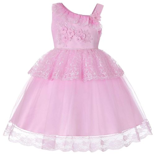  Baixia Straps Lace Embroidered Flower Girl Wedding Party Princess Dress Children Costume Teenager