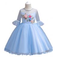 Baixia Short Sleeve Flower Girl Wedding Party Princess Dress Children Costume Teenager Crystal Designs