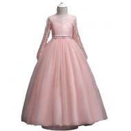 Baixia Long Sleeve Flower Girl Wedding Party Princess Dress Children Costume Teenager Crystal Designs