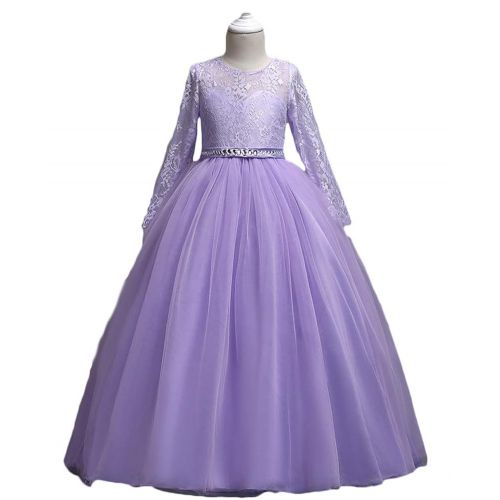  Baixia Long Sleeve Flower Girl Wedding Party Princess Dress Children Costume Teenager Crystal Designs