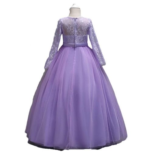  Baixia Long Sleeve Flower Girl Wedding Party Princess Dress Children Costume Teenager Crystal Designs