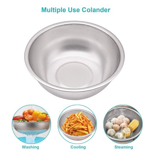  Baiyihui Colander Set, Professional Micro-perforated SUS304 (18/8) Stainless Steel Colander with Blue Food-grade PP Material Mixing Bowl, for Pasta/Noodles/Vegetables/Fruits/Grains