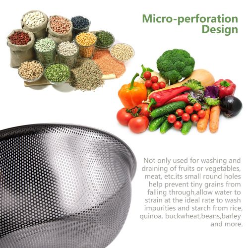  Baiyihui Colander Set, Professional Micro-perforated SUS304 (18/8) Stainless Steel Colander with Blue Food-grade PP Material Mixing Bowl, for Pasta/Noodles/Vegetables/Fruits/Grains