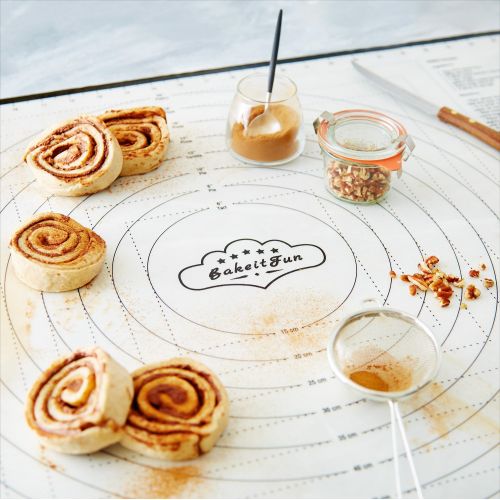  BakeitFun XX-Large Silicone Pastry Mat With Measurements, 33.5 x 22.5 Inches, Full Sticks To Countertop For Rolling Dough, Conversion Information Included, Perfect Fondant Surface, Black