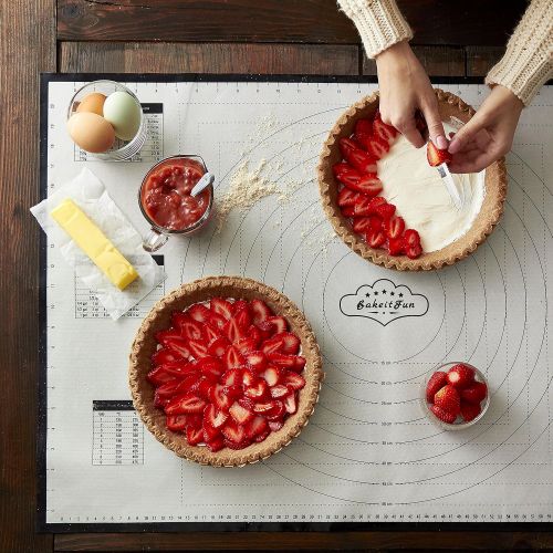  BakeitFun XX-Large Silicone Pastry Mat With Measurements, 33.5 x 22.5 Inches, Full Sticks To Countertop For Rolling Dough, Conversion Information Included, Perfect Fondant Surface, Black