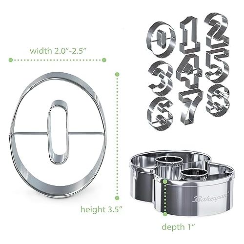  Bakerpan Stainless Steel Cookie Cutter Number Shapes Set 3 1/2 Inch with Bonus Dough Cutter