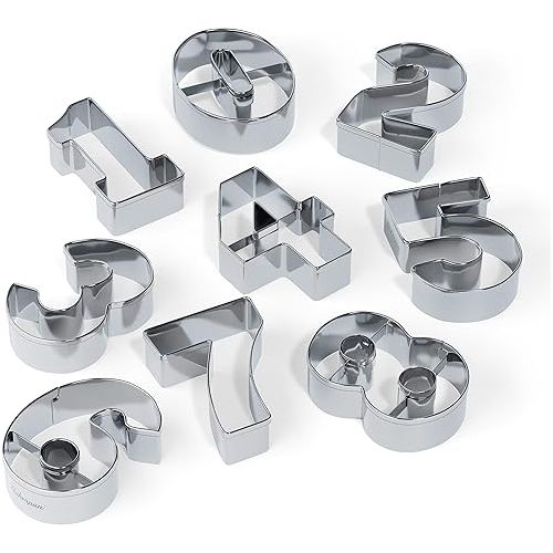  Bakerpan Stainless Steel Cookie Cutter Number Shapes Set 3 1/2 Inch with Bonus Dough Cutter