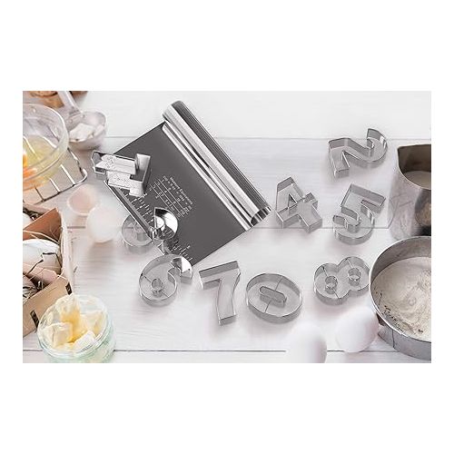  Bakerpan Stainless Steel Cookie Cutter Number Shapes Set 3 1/2 Inch with Bonus Dough Cutter