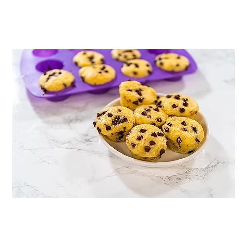  Bakerpan Silicone Mini Muffin Pan Nonstick, Mini Cupcake Pan, Mini Muffin Silicone Molds, 12 Cavities - Set of 2