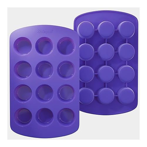  Bakerpan Silicone Mini Muffin Pan Nonstick, Mini Cupcake Pan, Mini Muffin Silicone Molds, 12 Cavities - Set of 2