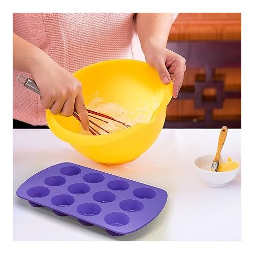  Bakerpan Silicone Mini Muffin Pan Nonstick, Mini Cupcake Pan, Mini Muffin Silicone Molds, 12 Cavities - Set of 2