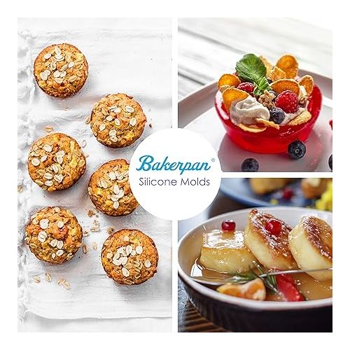  Bakerpan Silicone Mini Muffin Pan Nonstick, Mini Cupcake Pan, Mini Muffin Silicone Molds, 12 Cavities - Set of 2