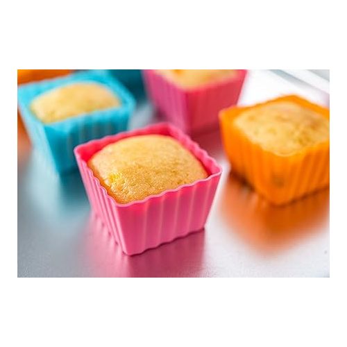  Bakerpan Silicone Square Molds for Baking, Baking Cups, Mini Cake Molds, Square Cupcake Liners, 1.5 Inch Square Cups - Set of 12