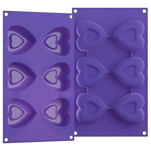  Bakerpan Silicone Heart Mold for Baking, Heart Muffin Baking Tray, Valentine's Day Silicone Mold, Mini Cake Heart Pan, 2 3/4 Inch Hearts, Heart Mold Silicone, 6 Hearts - Set of 2