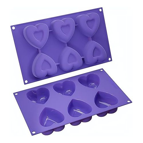  Bakerpan Silicone Heart Mold for Baking, Heart Muffin Baking Tray, Valentine's Day Silicone Mold, Mini Cake Heart Pan, 2 3/4 Inch Hearts, Heart Mold Silicone, 6 Hearts - Set of 2