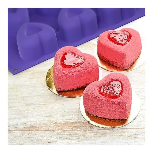  Bakerpan Silicone Heart Mold for Baking, Heart Muffin Baking Tray, Valentine's Day Silicone Mold, Mini Cake Heart Pan, 2 3/4 Inch Hearts, Heart Mold Silicone, 6 Hearts - Set of 2