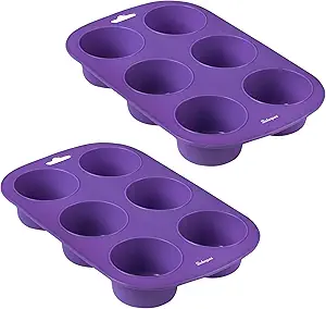 Bakerpan Silicone Muffin Pan, Non Stick Cupcake Tray, Muffin Baking Cups, Silicone Muffin Tray, 6 Cup Cupcake Pan, Purple - Set of 2