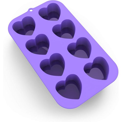  [아마존베스트]Bakerpan Silicone Mini Cake Pan, Muffin Baking Tray, Pastry Mold, 2 1/4 Inch Hearts, 8 Cavities (Purple)