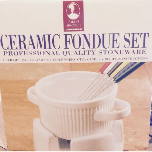  Bakers Advantage Roshco Ceramic Stoneware White Fondue Set