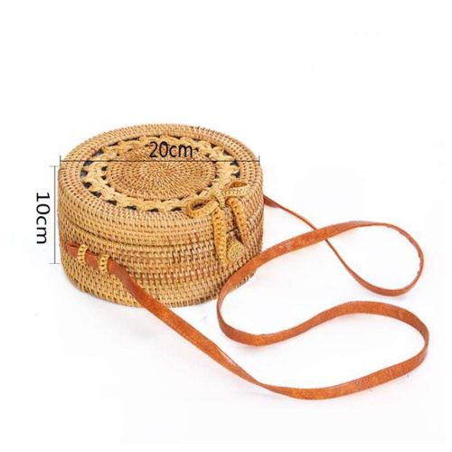  Balalafairy Beach Purse and Handbags Women Crossbody Bag Round Straw Bag Handmade Women Hand Bag Stylish Girls Tote Beach Bag Straps Natural Chic Handwoven Bag (Color : Primary Color, Size : 2