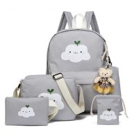 Balalafairy-sch Lightweight School Bookbags Stylish Cute Clouds Printing 4 Pcs Teens Girls Backpack Sets 4 In 1 Laptop Bag Students Backpack Shoulder Bag Purse Casual School Bookbag Canvas SchoolB