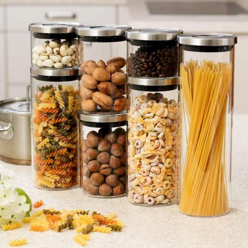  Balchy 5-Piece Canisters Sets with Silicone Seal Borosilicate Glass Jars Vacuum Seal for Tea Coffee Sugar Pop Flour Canister for Kitchen