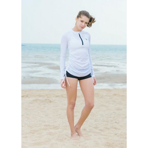  Baleaf BALEAF Womens Long Sleeve Half-Zip Sun Protection Rashguard Side Adjustable Swim Shirt