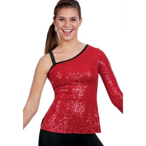  Balera Dance Tunic Sequin Performance With Asymmetrical Neckline and Single Long Sleeve