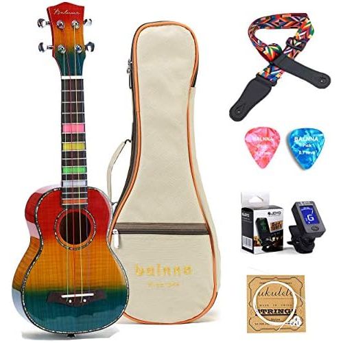  Balnna Soprano Ukulele Maple 21 inch Traditional High-gloss Rainbow Learn to Play,Color String with Soft Case Gig Bag