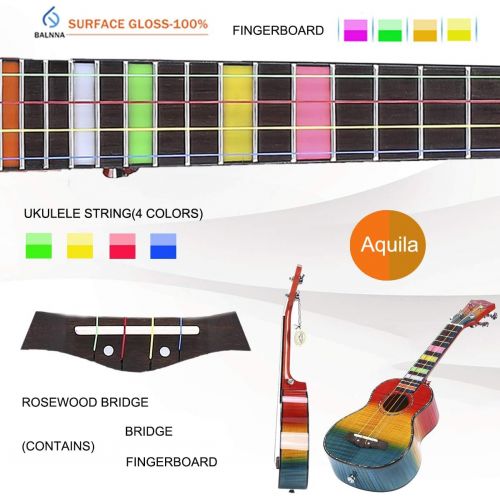  Balnna Soprano Ukulele Maple 21 inch Traditional High-gloss Rainbow Learn to Play,Color String with Soft Case Gig Bag
