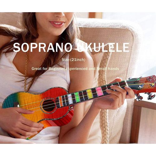  Balnna Soprano Ukulele Maple 21 inch Traditional High-gloss Rainbow Learn to Play,Color String with Soft Case Gig Bag