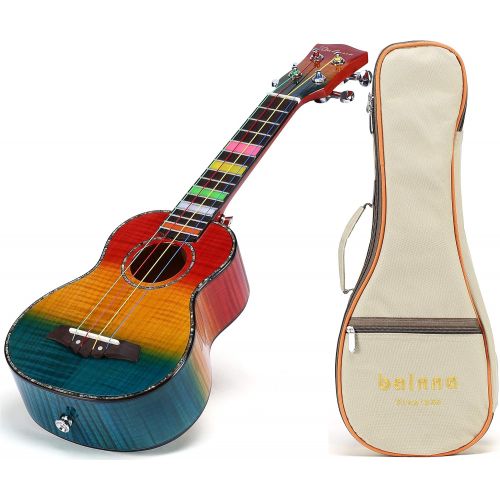  Balnna Soprano Ukulele Maple 21 inch Traditional High-gloss Rainbow Learn to Play,Color String with Soft Case Gig Bag