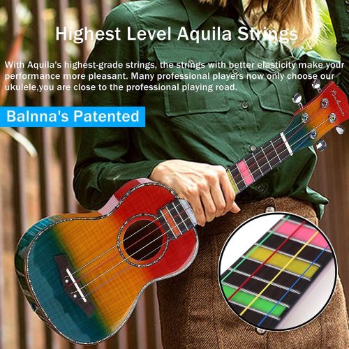  [아마존베스트]Balnna Concert Ukulele (23 inch) High-gloss Rainbow Uke with Aquila Color Strings & Awesome Accessories, Maple Wooden Ukulele for Beginners，Classic and Professional Hawaiian Guitar