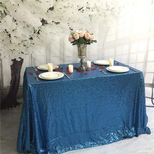  BalsaCircle 90x156 Sequin Rectangular Tablecloth for 8 Foot Table - Turquoise