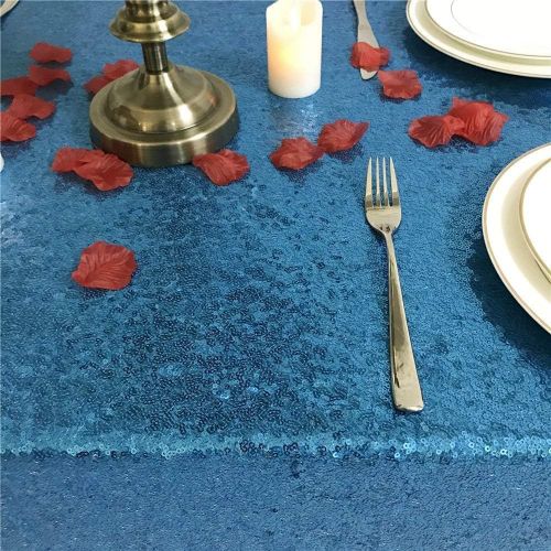  BalsaCircle 90x156 Sequin Rectangular Tablecloth for 8 Foot Table - Turquoise