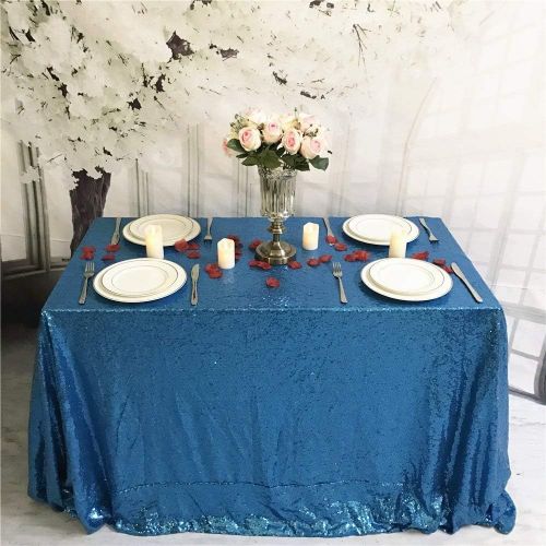  BalsaCircle 90x156 Sequin Rectangular Tablecloth for 8 Foot Table - Turquoise