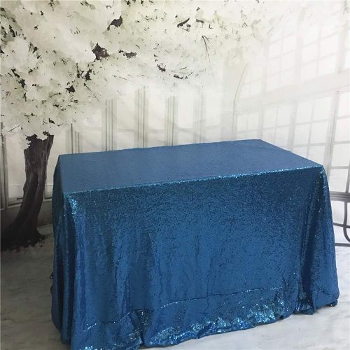  BalsaCircle 90x156 Sequin Rectangular Tablecloth for 8 Foot Table - Turquoise