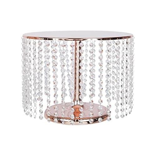  BalsaCircle 12 inch Tall Rose Gold Round Crystal Pendants Metal Cake Stand - Cupcake Decorations Birthday Party Supplies Dessert Display Wedding Centerpiece Riser