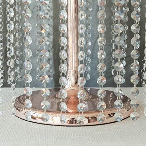  BalsaCircle 12 inch Tall Rose Gold Round Crystal Pendants Metal Cake Stand - Cupcake Decorations Birthday Party Supplies Dessert Display Wedding Centerpiece Riser