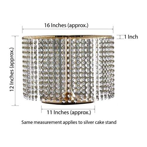  BalsaCircle 12 inch Tall Rose Gold Round Crystal Pendants Metal Cake Stand - Cupcake Decorations Birthday Party Supplies Dessert Display Wedding Centerpiece Riser