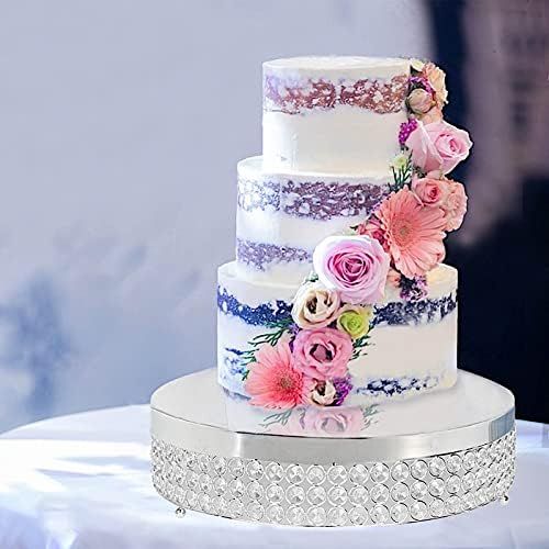  BalsaCircle 4-Inch tall x 13.5-Inch wide Silver Beaded Round Cake Stand - Wedding Birthday Party Display Dessert Riser Pedestal Cen