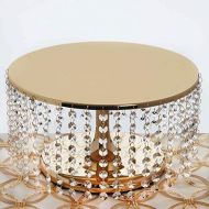 BalsaCircle 7.5-Inch Tall Gold Crystal Pendants Round Metal Cake Stand - Birthday Party Wedding Dessert Pedestal Centerpiece Riser